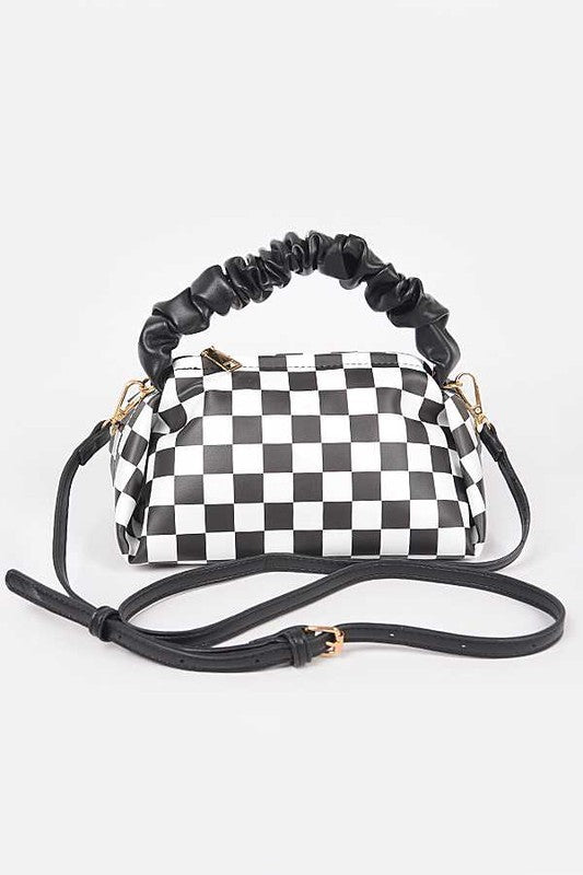 Checker Board Printed Crinkle Handle Swing Bag