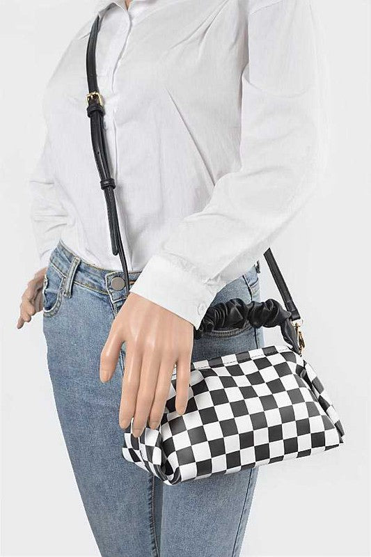 Checker Board Printed Crinkle Handle Swing Bag