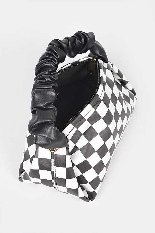 Checker Board Printed Crinkle Handle Swing Bag