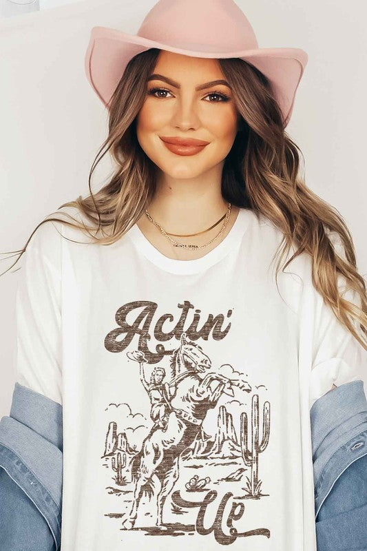 ACTIN UP WESTERN COWGIRL GRAPHIC TEE