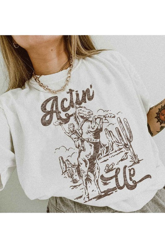 ACTIN UP WESTERN COWGIRL GRAPHIC TEE