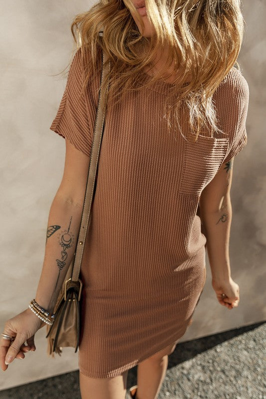 Ribbed Knit T-shirt Shift Dress