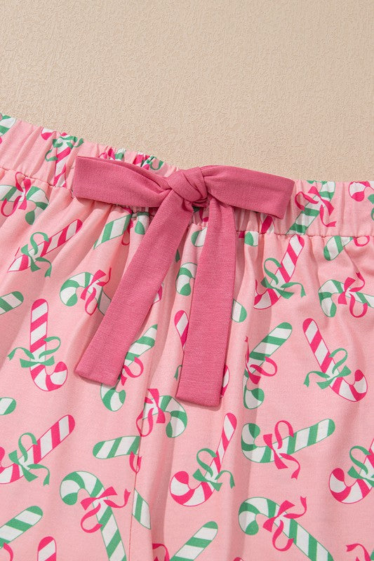 Christmas Candy Cane Print Knotted Pajama Set