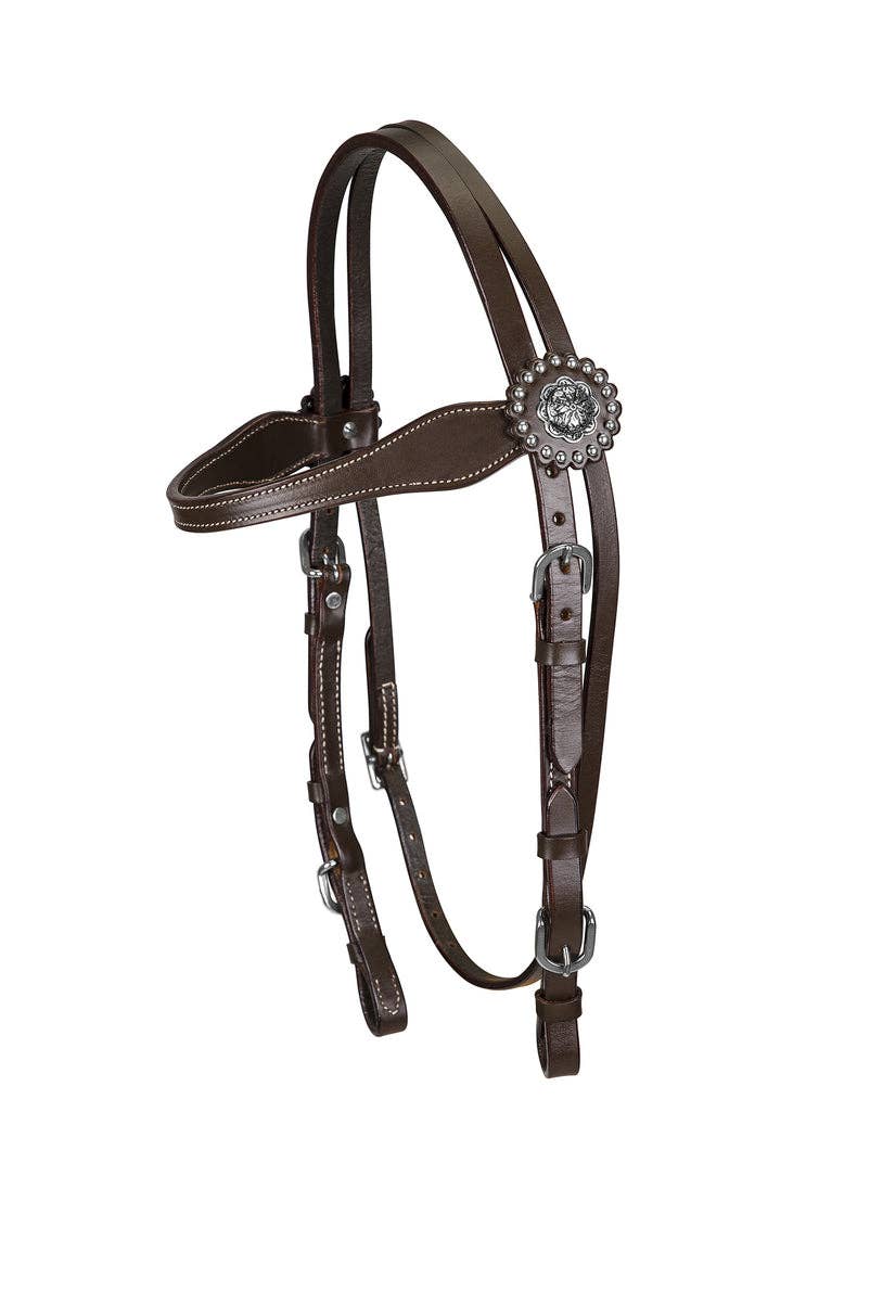 TuffRider Headstall - Concho With Buckle Bit Ends: Dark Brown / Horse