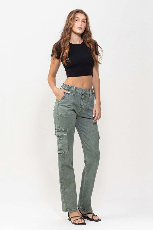 Mid Rise Straight Jeans with Cargo Pocket Detail