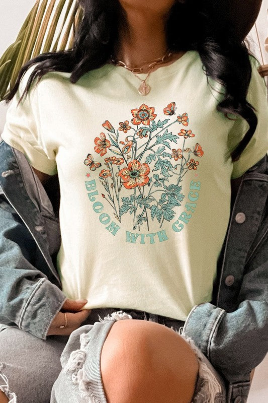 Bloom With Grace Flowers Butterfly Graphic Tee